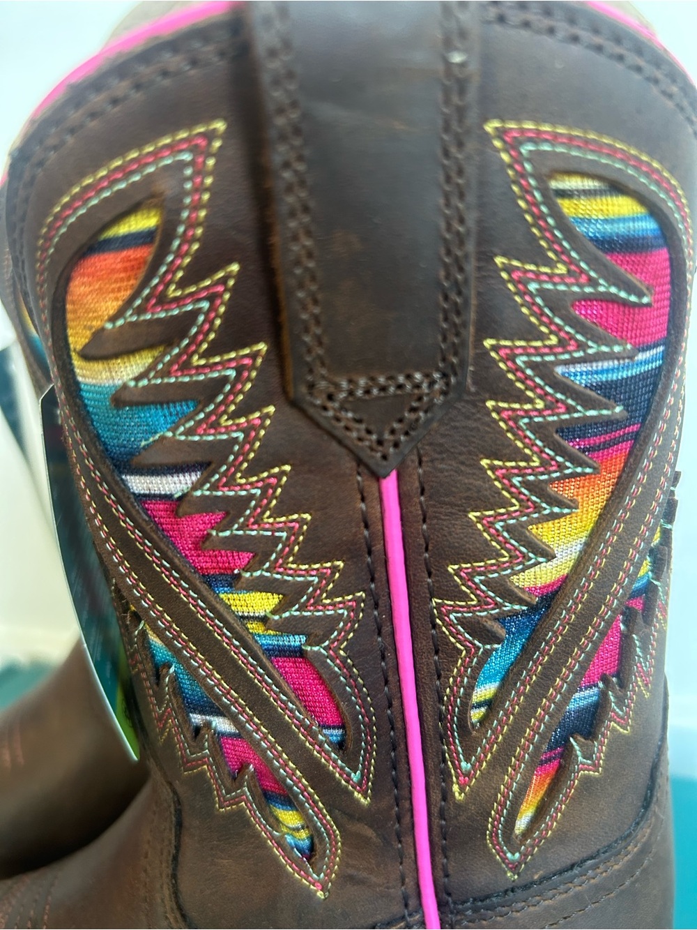 Ariat Girls Brown Leather Western Cowgirl Boots with VentTEK Multicolor Fabric - Picture 6 of 8